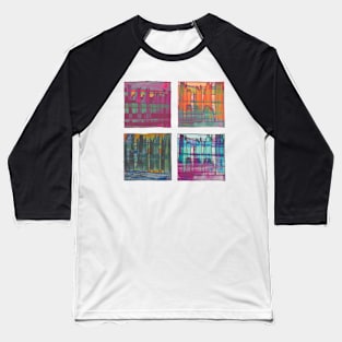 Liminal Space in Orange, Bordeaux, Bottle Green and Sapphire Blue through 4 windows Baseball T-Shirt